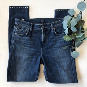 Rocket Stud Split Hem High Waisted Ankle Jeans
